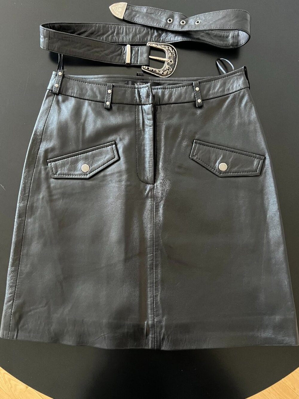 Women's Muubaa Leather Belted Mini Skirt - Size US 4